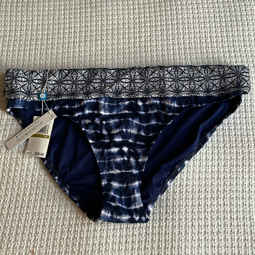 Bleu Rod Beattie Be At Tie blue tie dye swimsuit fold over bikini bottom size 14